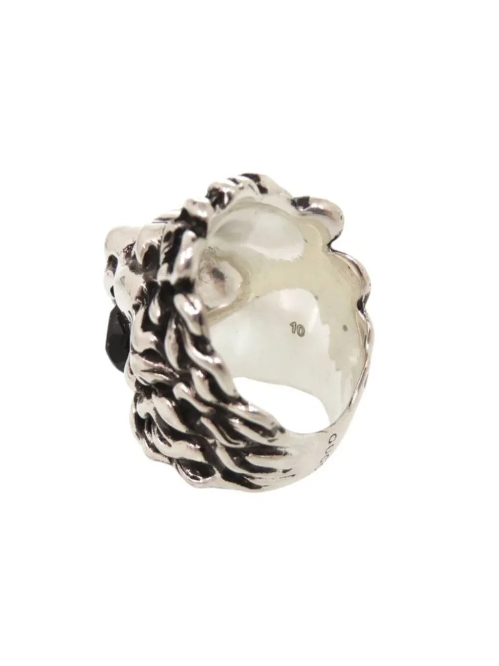 Gucci Lion Head Metal Stone Silver Ring